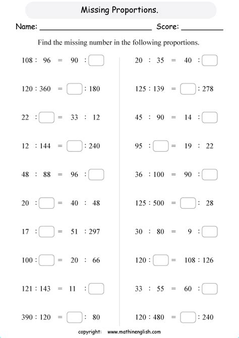 Missing Numbers I Proportions Worksheets