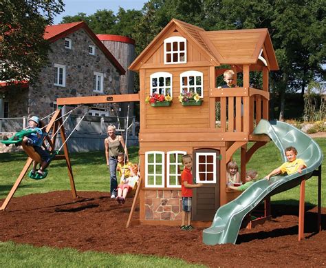 Backyard Playset Wooden Cedar Playground Playhouse Play Set Swingset