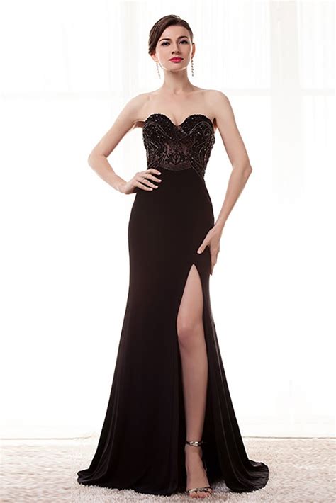 Strapless Slit Black Formal Prom Dress With Beading Bodice H Gemgrace Com