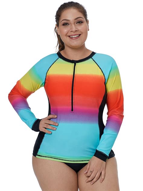 Beeachgirl Womens Long Sleeve Rashguard Swimsuit Zip Front Color