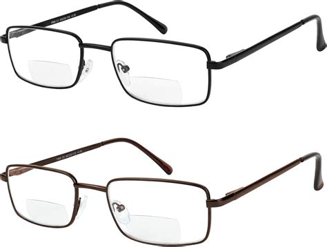Bifocal Reading Glasses 2 Pack Metal Full Rim Readers Rectangle Glasses For Reading Men And