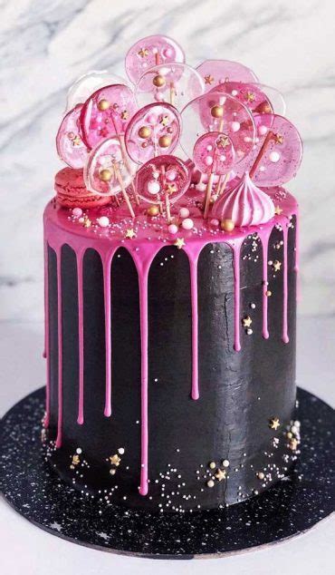 Jaw Droppingly Beautiful Birthday Cake Black Cake With Pink Icing Drip