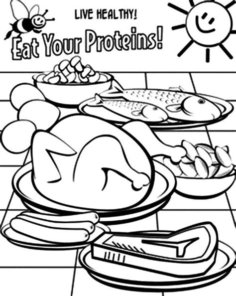 Live Healthy Eating Your Proteins Coloring Pages Coloring Sun