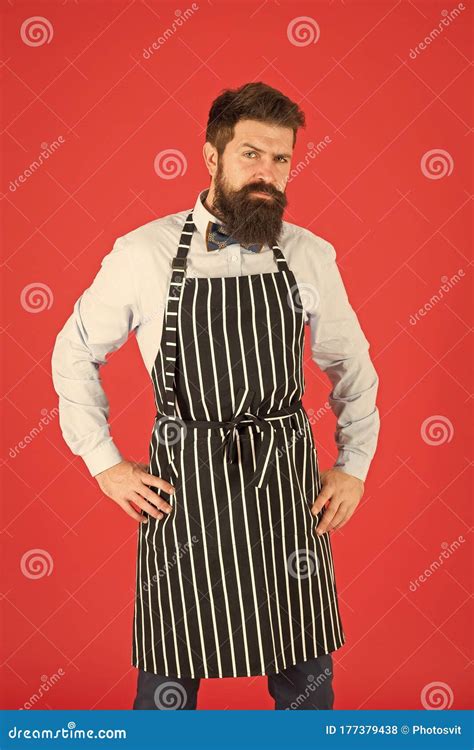 Male Cooking Bearded Man In Chef Apron Brutal Waiter On Kitchen Mature Man Beard Red