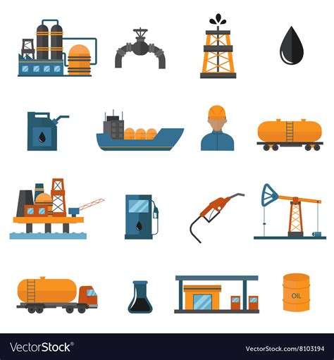 Oil Gas Industry Manufacturing Icons Royalty Free Vector