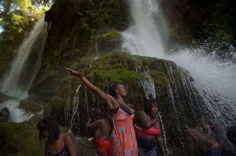Pilgrims Sing And Dance In Magic Waterfall Where They Beg Goddess Of