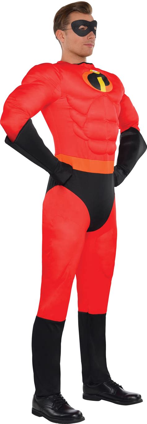Men S Disney Pixar The Incredibles Mr Incredible Red Black Padded Jumpsuit With Gloves Mask