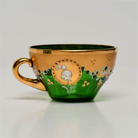 Antique Moser Green Glass Teacup And Saucer