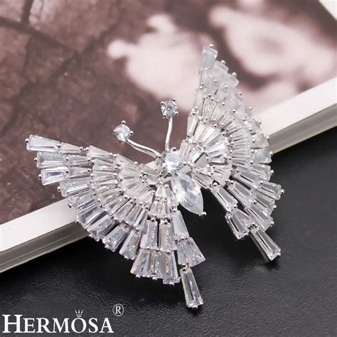 Hermosa Butterfly Design White Zircon Brooches For Women Shiny Fashion Wedding Jewellery Party