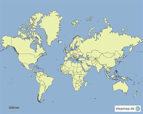 Umrisse der welkarte mit staatsgrenzen, schwarzweis. StepMap - Weltkarte Umrisse - Landkarte für Deutschland