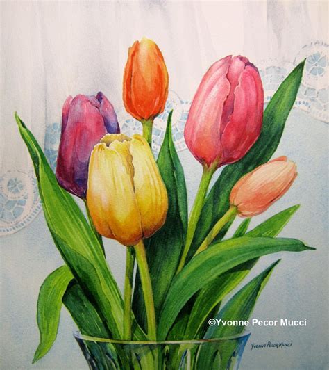 Spring Tulips Watercolor Tulip Painting