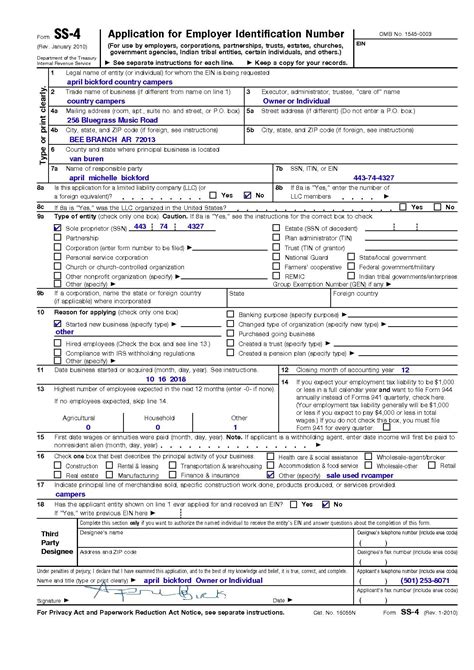 Free Printable Application For A Federal Tax Id Number Form Printable