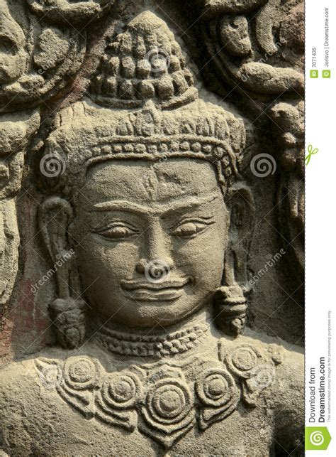 Stone Carving In Angkor Wat Temple Royalty Free Stock