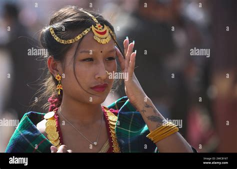 Kathmandu Bagmati Nepal 15th Jan 2024 A Woman From Magar Community Participates In