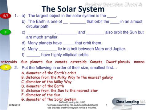 The Solar System Graded Questions Teaching Resources