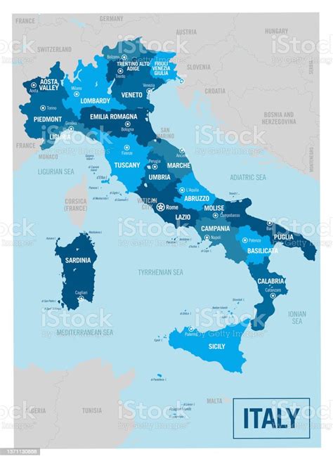 Mappa Politica Dei Paesi E Delle Regioni Dellitalia Illustrazione