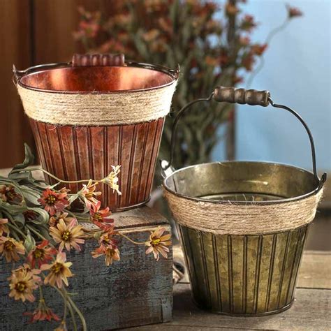 Rustic Patina Tin Bucket Baskets Buckets And Boxes Home Decor Tin