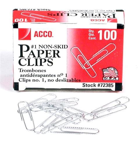 Acco Non Skid Paper Clips Size No1 Silver Box Of 100 Clips