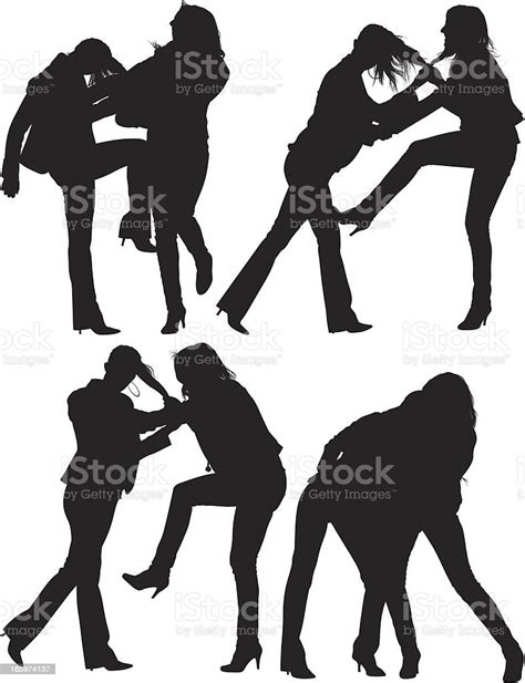 Silhouette Of Two Women Fighting Stock Illustration Download Image