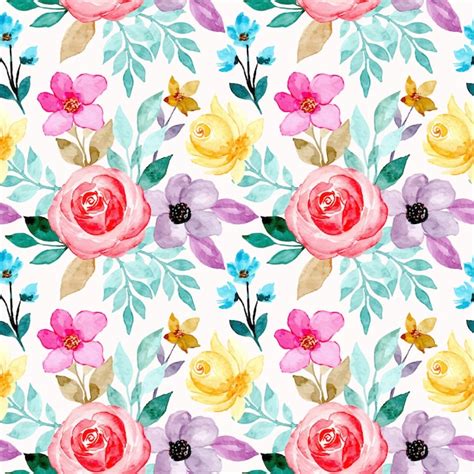 Seamless Pattern With Colorful Watercolor Flower Premium Vector