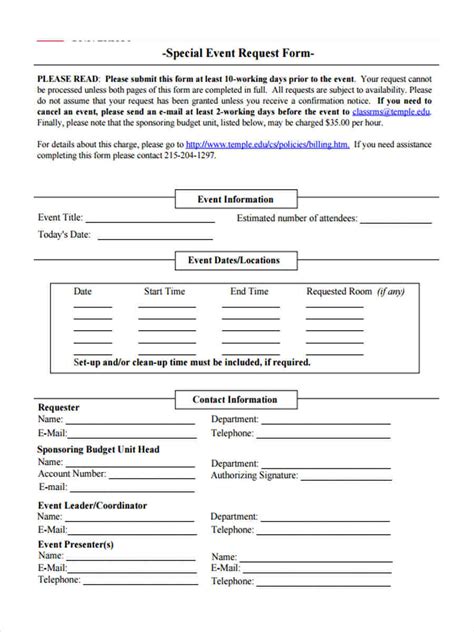 Free 12 Event Request Forms In Pdf Ms Word