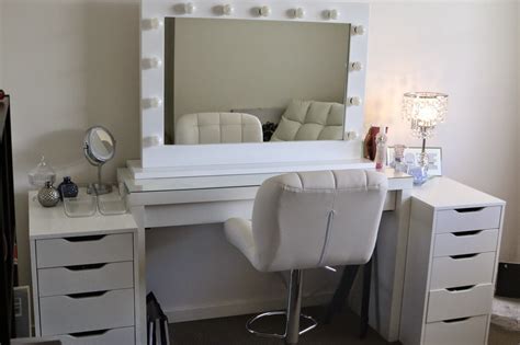 A bedroom organised for calm. Ikea Vanity Table With Lights Mirror For Bedroom Modern ...