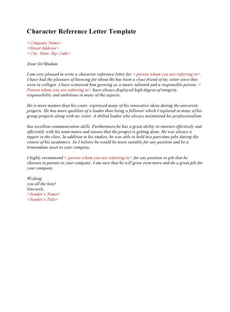 Use this letter of recommendation template as a starting point to create a meaningful, glowing reference. 30 Character Reference Letter Templates - TemplateArchive