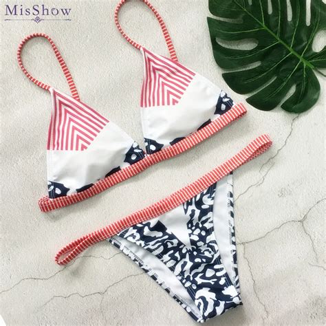 MisShow Low Waist Swimwear Women Sexy Print Bikinis Set Brazilian Bikini Swimsuit Thong
