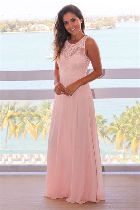 Pink Chiffon Maxi Dress With Lace Top Bridesmaid Dresses Saved By