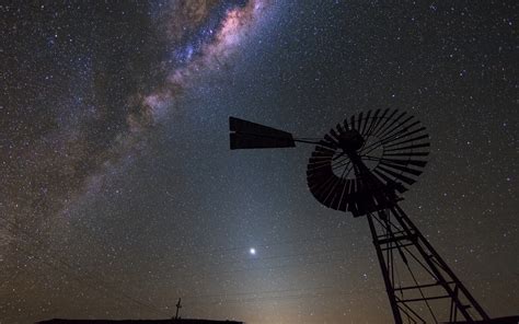 Milky Way Galaxy Core And Windmill Desktop Wallpaper