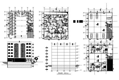 Architectural Commerce Building Structure Detail Elevation And Plan