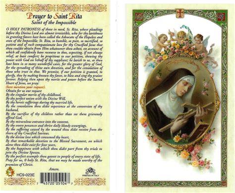 Prayer To St Rita St Of The Impossible Laminated Prayer Card