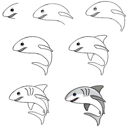 7 Simple Steps To Create A Cute Shark Drawing How To Draw A Shark