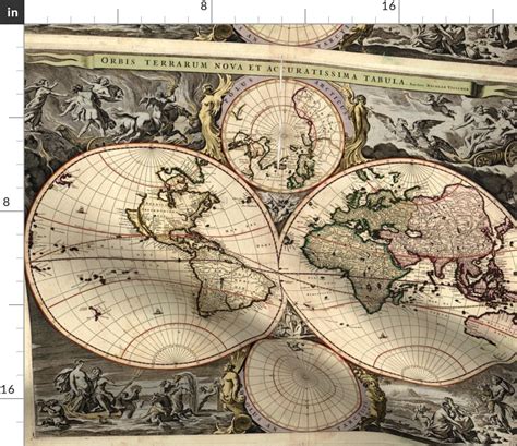 1690 World Map By Visscher Fabric Spoonflower