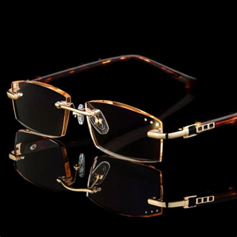 rimless reading glasses men hyperopia luxury male reader eyeglasses optical high clear crystal