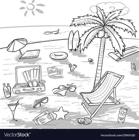 Doodle Beach Vacation Concept Royalty Free Vector Image