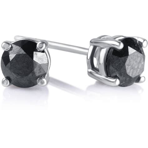 Arista 1 Carat T W Round Black Diamond Sterling Silver Stud Earrings
