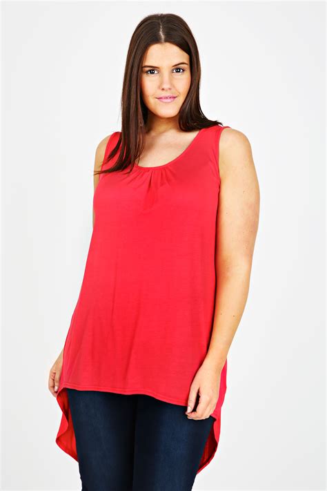 Red Longline Jersey Vest Top With Dipped Hem Plus Size 1416182022