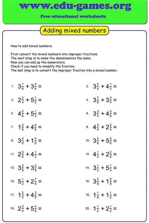 20 Adding Mixed Fractions Worksheets Coo Worksheets