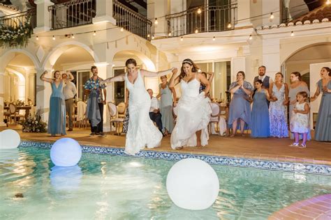 Brides Jumping Into Swimming Pool During Wedding