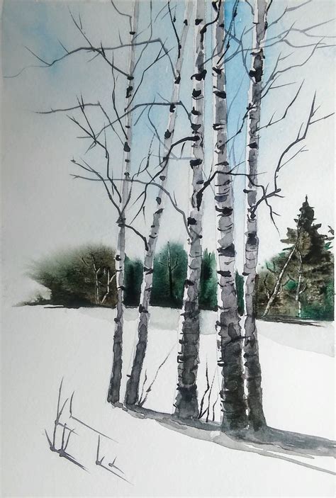 Original Watercolour Painting By Jim Lagasse Silver Birch Trees