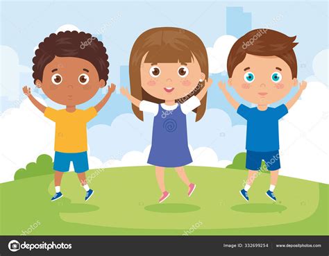 Cute Children Standing Smiling In Landscape Stock Vector Image By