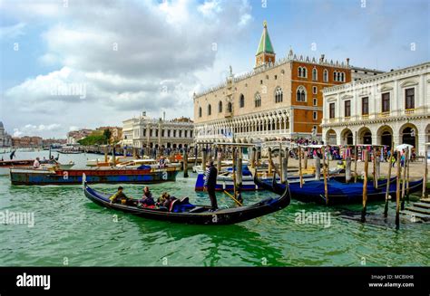 Gondolas On The Grand Canal Near St Mark S Square Piazza San Marco In Venice Italy Stock