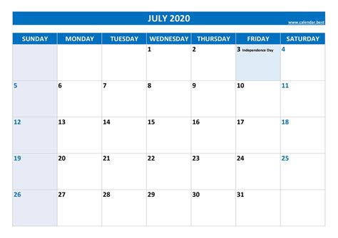 July 2020 Calendar Calendarbest