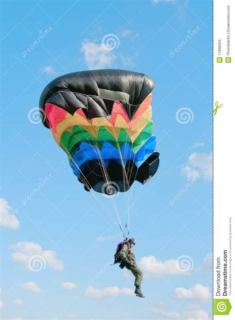 The Parachutist Under A Multi Colour Parachute Stock Photo Image Of