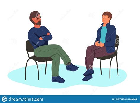 Two Men Sit Opposite Each Other On Chairs Stock Vector Illustration