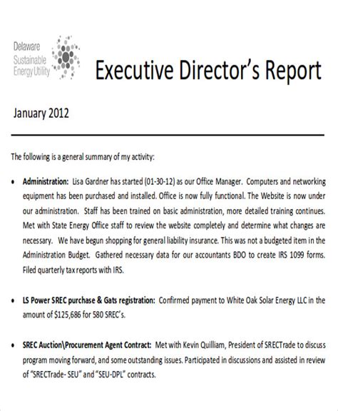 Executive Monthly Report Template