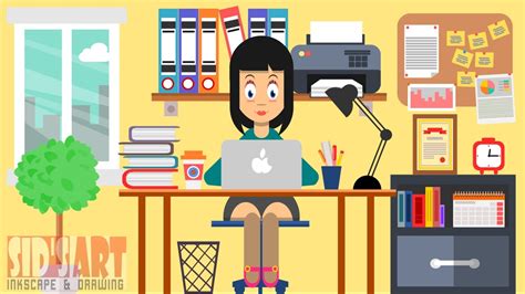 Flat Vector Illustration Woman Working In Office Inkscape Speed Drawing Youtube