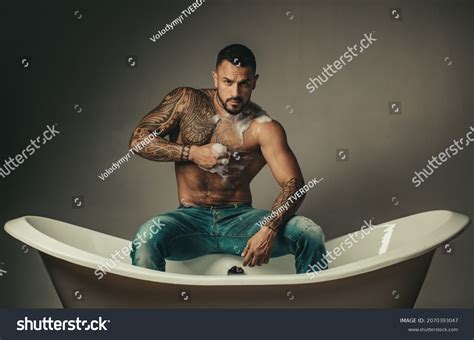 Sexy Man Naked Body Washing Bathtub Stock Photo 2070393047 Shutterstock