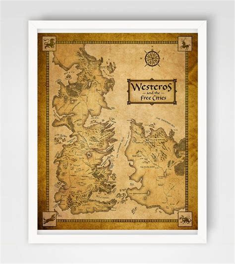 Game Of Thrones Map Westeros Map Map Of Essos Game Of Etsy In 2020